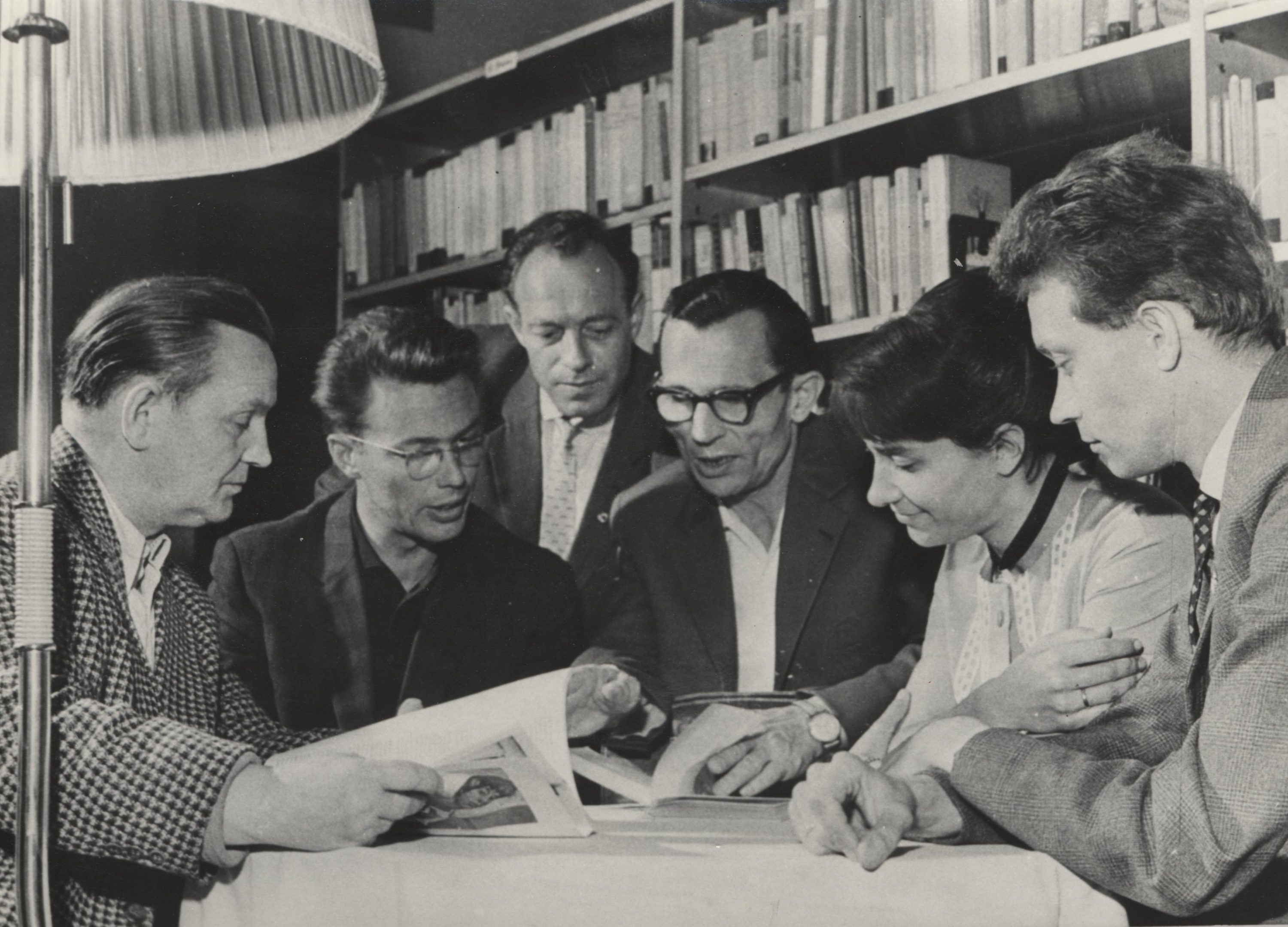 Zirkel schreib. Arbeiter Hoy. 28.4. vrnl S. Pitschmann, B. Reimann, Herbert Jobst, 2.v.l. H. Kerschek, 1961